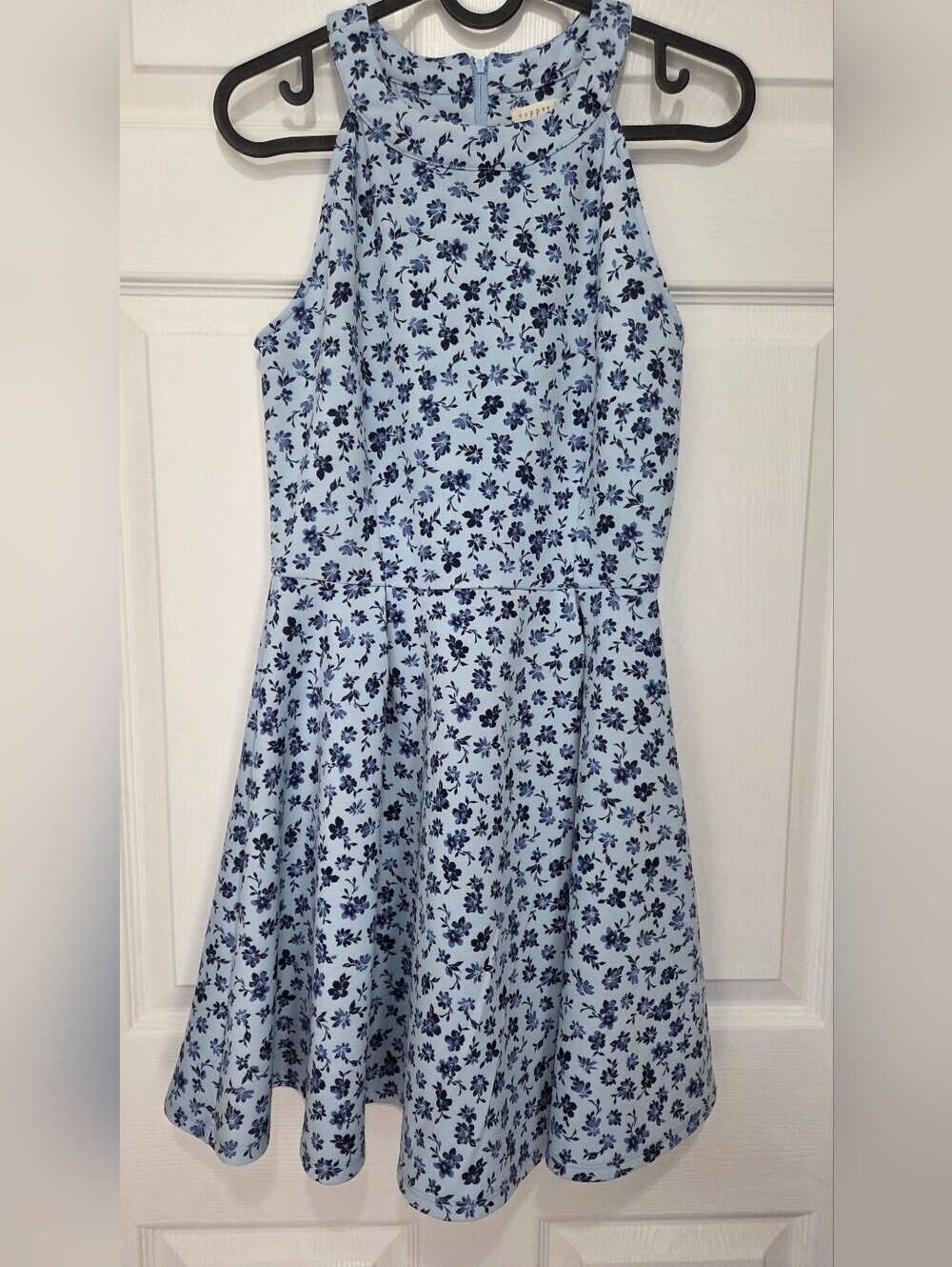 Copper Key Women Blue Floral Halter A-Line Mini Dress Size Small
